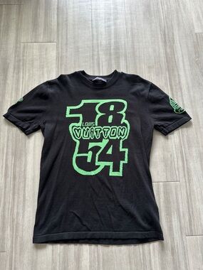 Louis Vuitton Black Tee with Neon Green '1854' Logo (Medium)